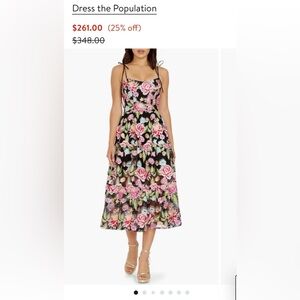 Dress the Population Black and Pink Floral Midi Dress